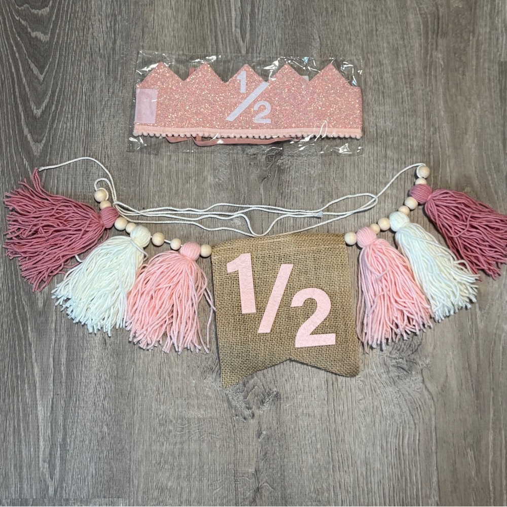 1/2 (Half) Birthday Highchair Banner with 1/2 Birthday Crown